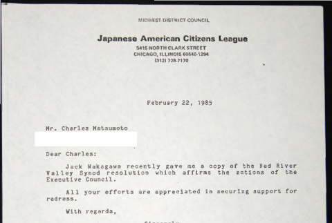 Letter to Charles Matsumoto from Bill Yoshino (ddr-chijacl-1-686)