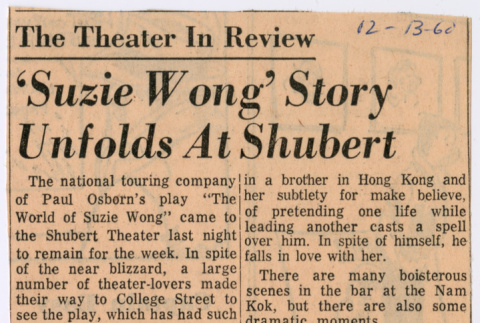 Clipping with review of The World of Suzie Wong (ddr-densho-367-277)