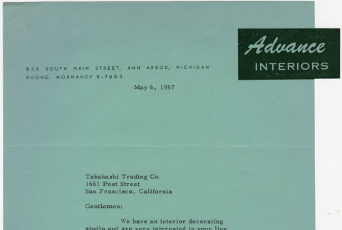 Letter from Roland Frey to Takahashi Trading Company (ddr-densho-424-79)