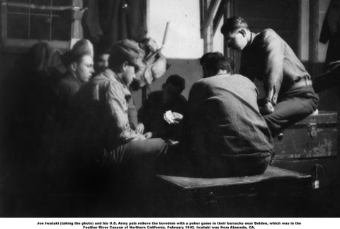 Men playing cards in barracks (ddr-ajah-2-784)