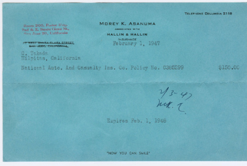Automobile Insurance paperwork (ddr-densho-501-387)
