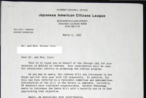 Letter to Dr. and Mrs. Victor Izui from Bill Yoshino (ddr-chijacl-1-662)