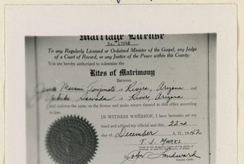 Tsujimoto and Sawada marriage license (ddr-densho-37-1130)