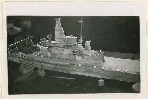 Close up of a battleship model (ddr-densho-37-1352)