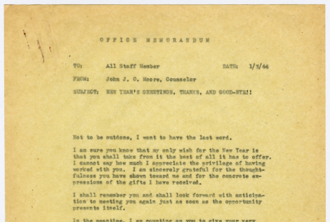 Farewell memo from John J. O. Moore (ddr-densho-356-922)
