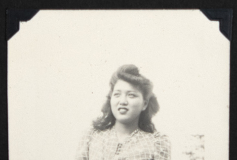 Yoshiko in a print dress (ddr-densho-542-603)