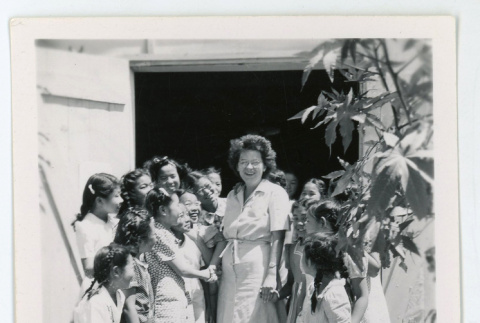 Students say farewell to their teacher (ddr-densho-37-2116)
