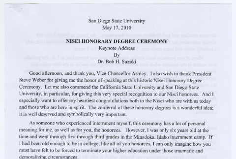 Keynote address by Bob H. Suzuki for Nisei Honorary Degree Ceremony (ddr-densho-446-363)