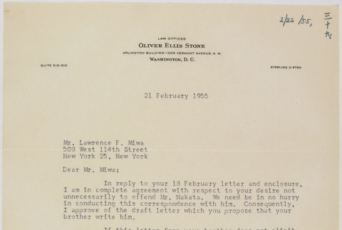 Letter from Oliver Ellis Stone to Lawrence Fumio Miwa (ddr-densho-437-54)