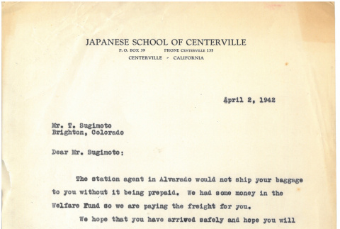 Letter from Harry Kondo to T. Sugimoto (ddr-ajah-7-11)