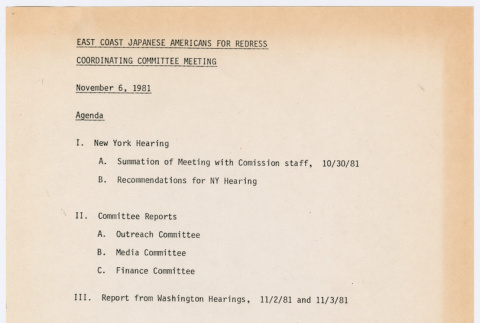 Coordinating Committee Meeting Agenda (ddr-densho-352-528)