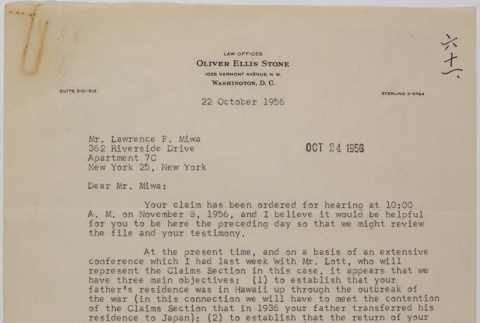 Letter from Oliver Ellis Stone to Lawrence Fumio Miwa (ddr-densho-437-86)