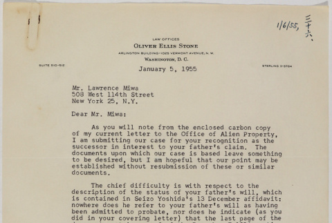 Letter from Oliver Ellis Stone to Lawrence Fumio Miwa (ddr-densho-437-50)