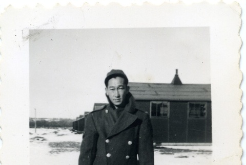 Soldier standing in snow (ddr-densho-22-407)
