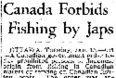 Canada Forbids Fishing by Japs (January 13, 1942) (ddr-densho-56-575)