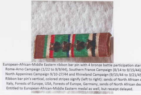 European-African-Middle Eastern ribbon with four bronze battle stars (ddr-densho-539-127)