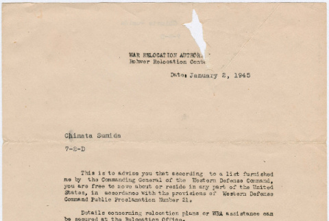 Letter from Ray D. Johnston to Chimata Sumida (ddr-densho-379-237)