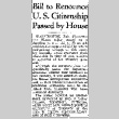 Bill to Renounce U.S. Citizenship Passed by House (February 23, 1944) (ddr-densho-56-1029)