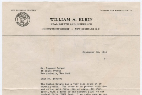 Letter to Raymond Berger from William A. Klein (ddr-densho-329-356)