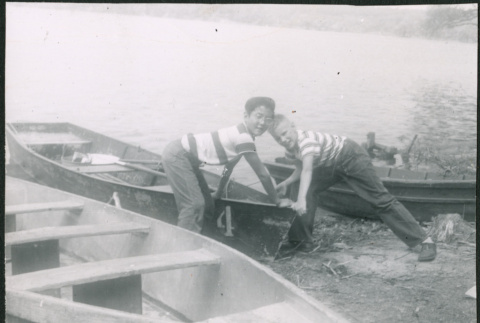 Two boy with row boat (ddr-densho-523-255)