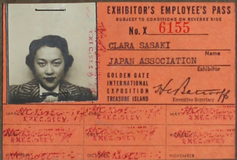 Clara Sasaki Hattori's Golden Gate International Exposition employee pass (ddr-densho-300-419)