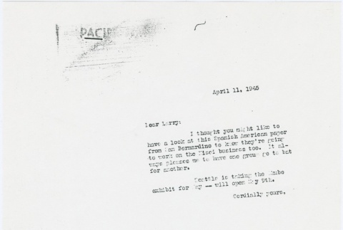 Letter to Larry Tajiri from Margaret Anderson, editor of Common Ground (ddr-densho-338-453)