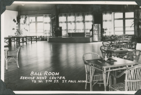Postcard of ball room. Printed on front:  Ball room, Service Men's Center (ddr-ajah-2-554)