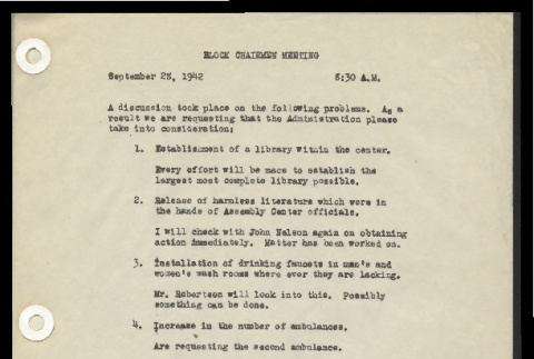 Minutes from the Heart Mountain Block Chairmen meeting, September 28, 1942 (ddr-csujad-55-282)