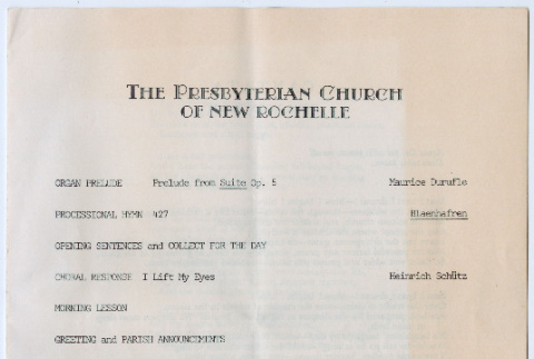 Program for church service at the Presbyterian Church of New Rochelle (ddr-densho-329-1253)