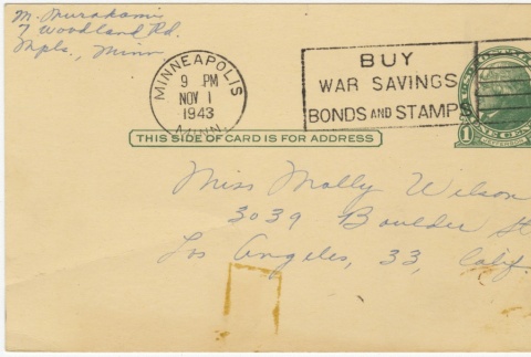 Postcard to Molly Wilson from Mary Murakami (November 1, 1943) (ddr-janm-1-35)