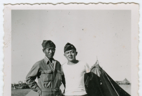 Soldiers standing in front of tent (ddr-densho-368-144)