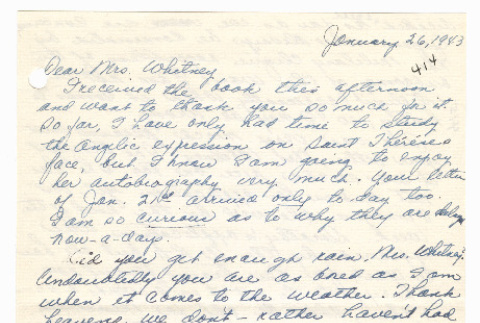 [ Letter to Mrs. Whitney from Fumiko Fukuda | January 26, 1943 ] (ddr-janm-22-109)