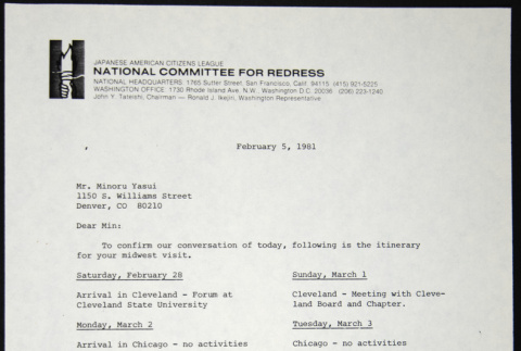 Letter to Minoru Yasui from Bill Yoshino (ddr-chijacl-1-652)