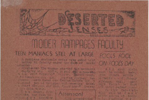 Deserted Senses [spoof title for Desert Sentinel], Vol. I, No. 9, April 1, 1943 (ddr-csujad-17-3)