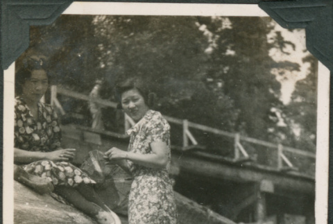 Two women and child on beach (ddr-densho-316-339)