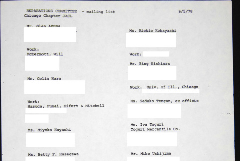 Reparation Committee Mailing List (ddr-chijacl-1-34)