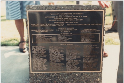 Plaque at the Puyallup Assembly Center memorial (ddr-densho-10-167)