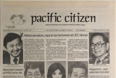 Pacific Citizen, Vol. 102, No. 1 (January 3-10, 1986) (ddr-pc-58-1)