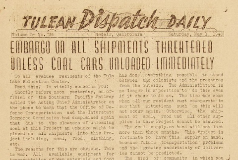 Tulean Dispatch Vol. 5 No. 36 (May 1, 1943) (ddr-densho-65-216)