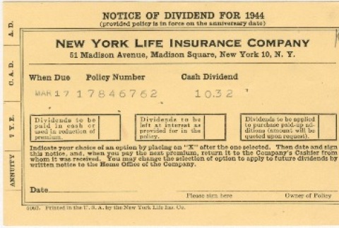 Notice of dividend (ddr-densho-324-64)