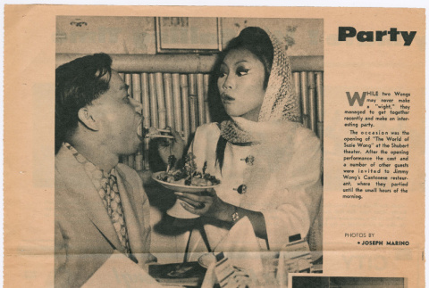 Clipping from Chicago Daily News with photos of cast of The World of Suzie Wong (ddr-densho-367-289)