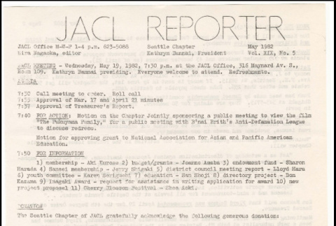 Seattle Chapter, JACL Reporter, Vol. XIX, No. 5, May 1982 (ddr-sjacl-1-309)
