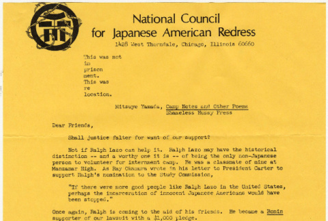National Council for Japanese American Redress Fundraising letter (ddr-densho-352-102)