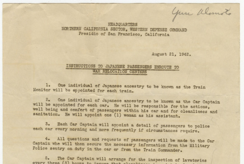 Instructions to Japanese Americans enroute to War Relocation Camps (ddr-densho-356-792)