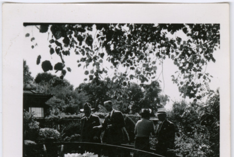 Five people on garden bridge (ddr-densho-329-800)