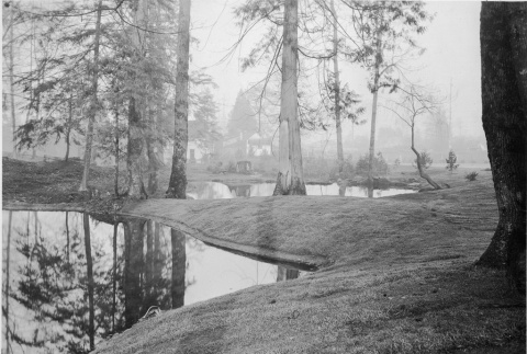 Ponds in the Garden with houses in the background (ddr-densho-354-132)