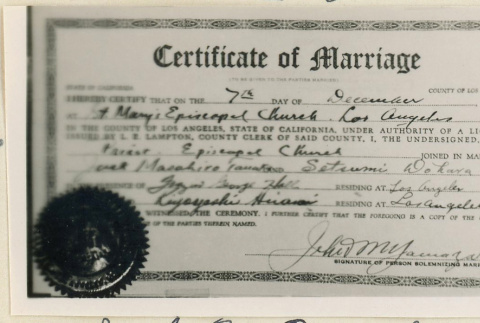 Tanaka and Dohara marriage certificate (ddr-densho-37-1421)