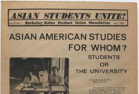Berkeley Asian Student Union Newsletter, Vol. 10, No. 1,  Autumn 1981 (ddr-densho-444-87)