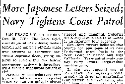 More Japanese Letters Seized; Navy Tightens Coast Patrol (December 26, 1937) (ddr-densho-56-480)