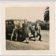 Tomoye (Nozawa) Takahashi and two men next to car (ddr-densho-426-1612)